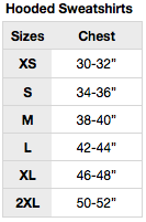 Hooded Sweatshirt size chart